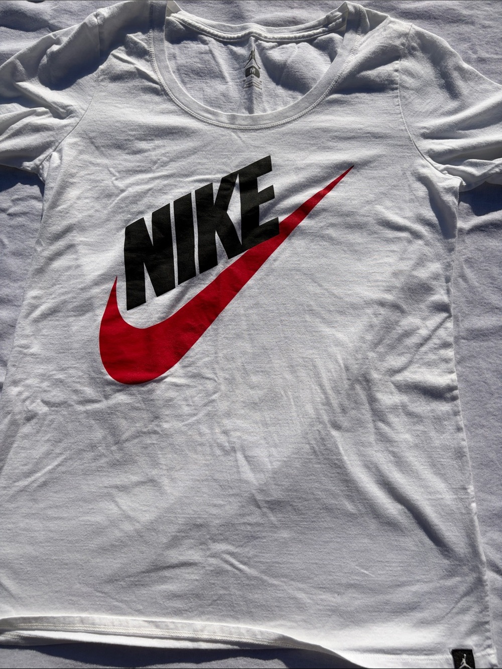 Nike Air White Tee with Black NIKE Text and Red Swoosh